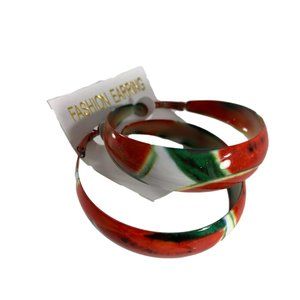 Fashion Earrings Metal Hoops Watermelon 2.25" Red Green White New Summer Spring